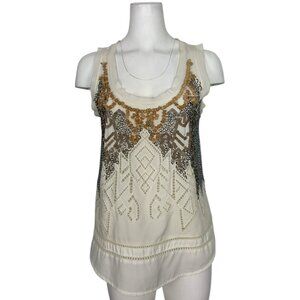 Anthropologie Meadow Rue Vanille Beaded Tank Top S Ivory Embellished